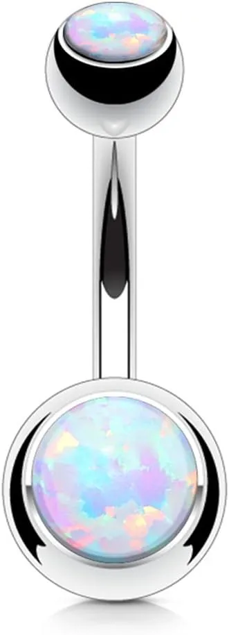FIFTH CUE Synthetic Opal Set Double Jeweled 316L Surgical Steel Navel Belly Button Ring