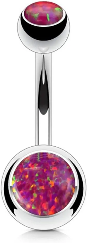 FIFTH CUE Synthetic Opal Set Double Jeweled 316L Surgical Steel Navel Belly Button Ring