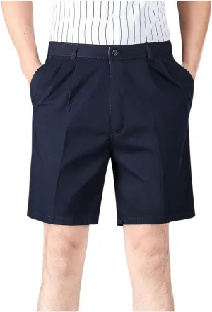 Finelylove Mens Dress Shorts Summer Pleated Front Cotton Twill Chino Golf Shorts Business Casual Work Shorts with Pockets