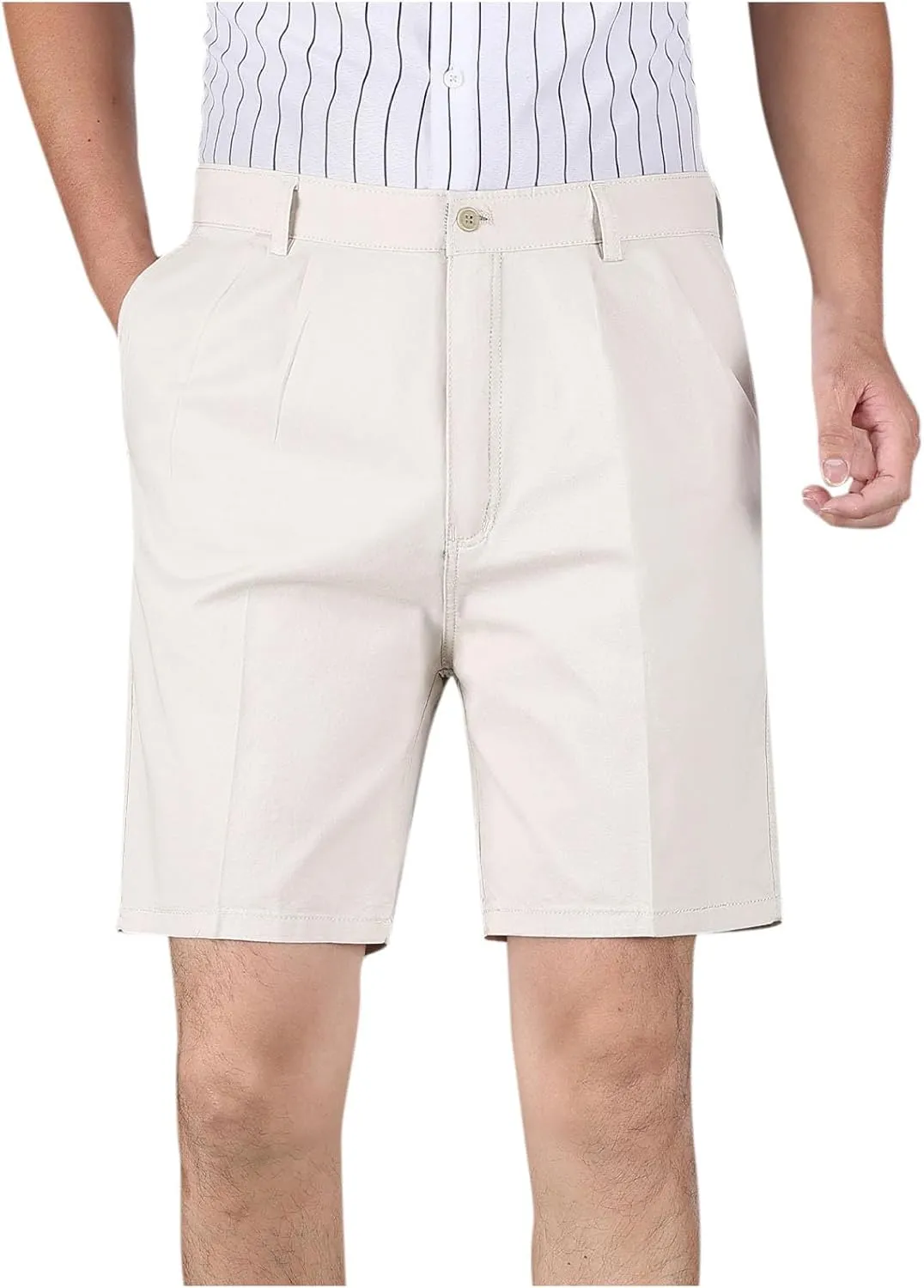 Finelylove Mens Dress Shorts Summer Pleated Front Cotton Twill Chino Golf Shorts Business Casual Work Shorts with Pockets