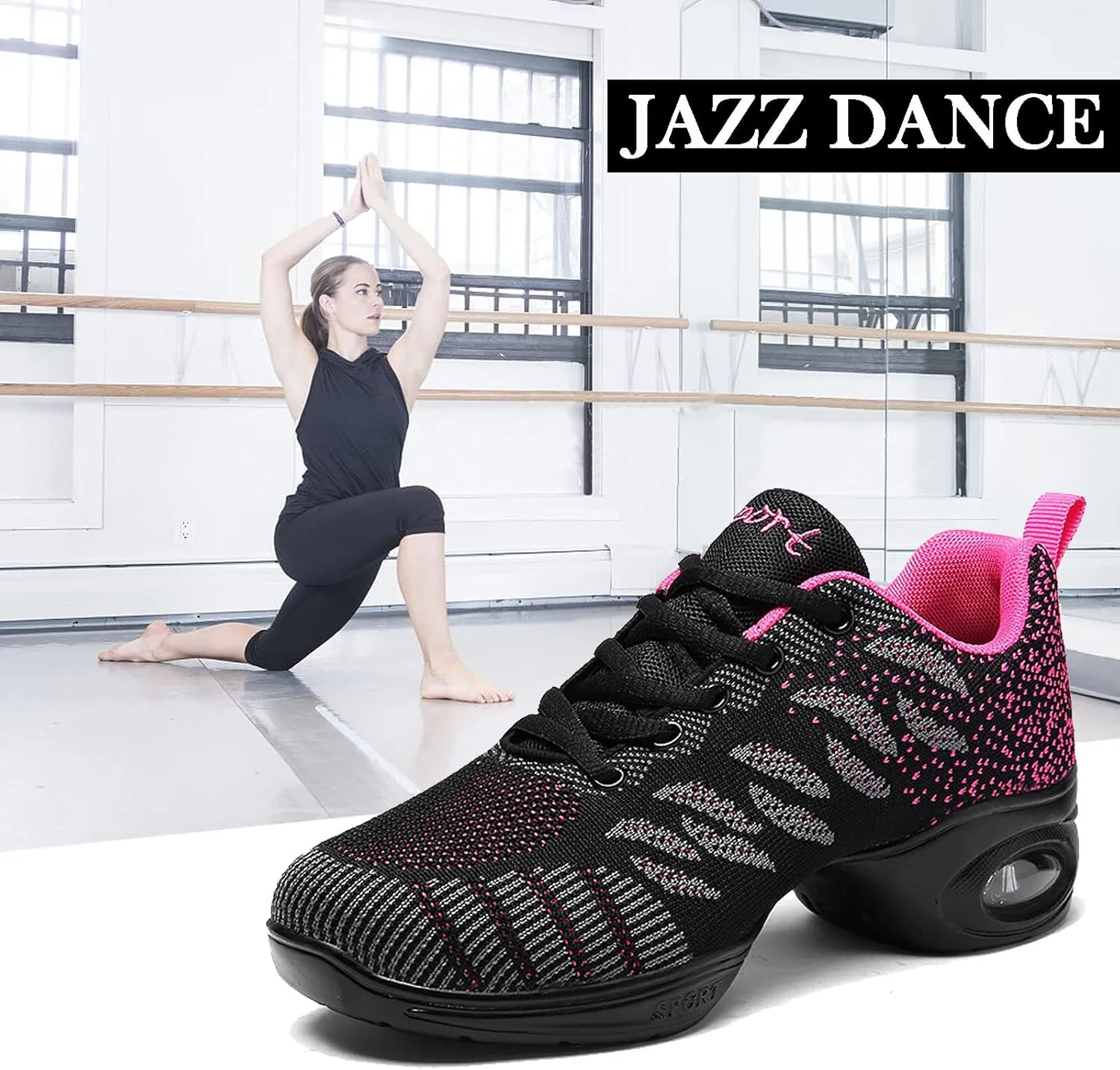FLIOZY Women's Jazz Shoes Lace-up Platform Air Cushion Dance Shoes Breathable Athletic Fitness Yoga Walking Sneaker