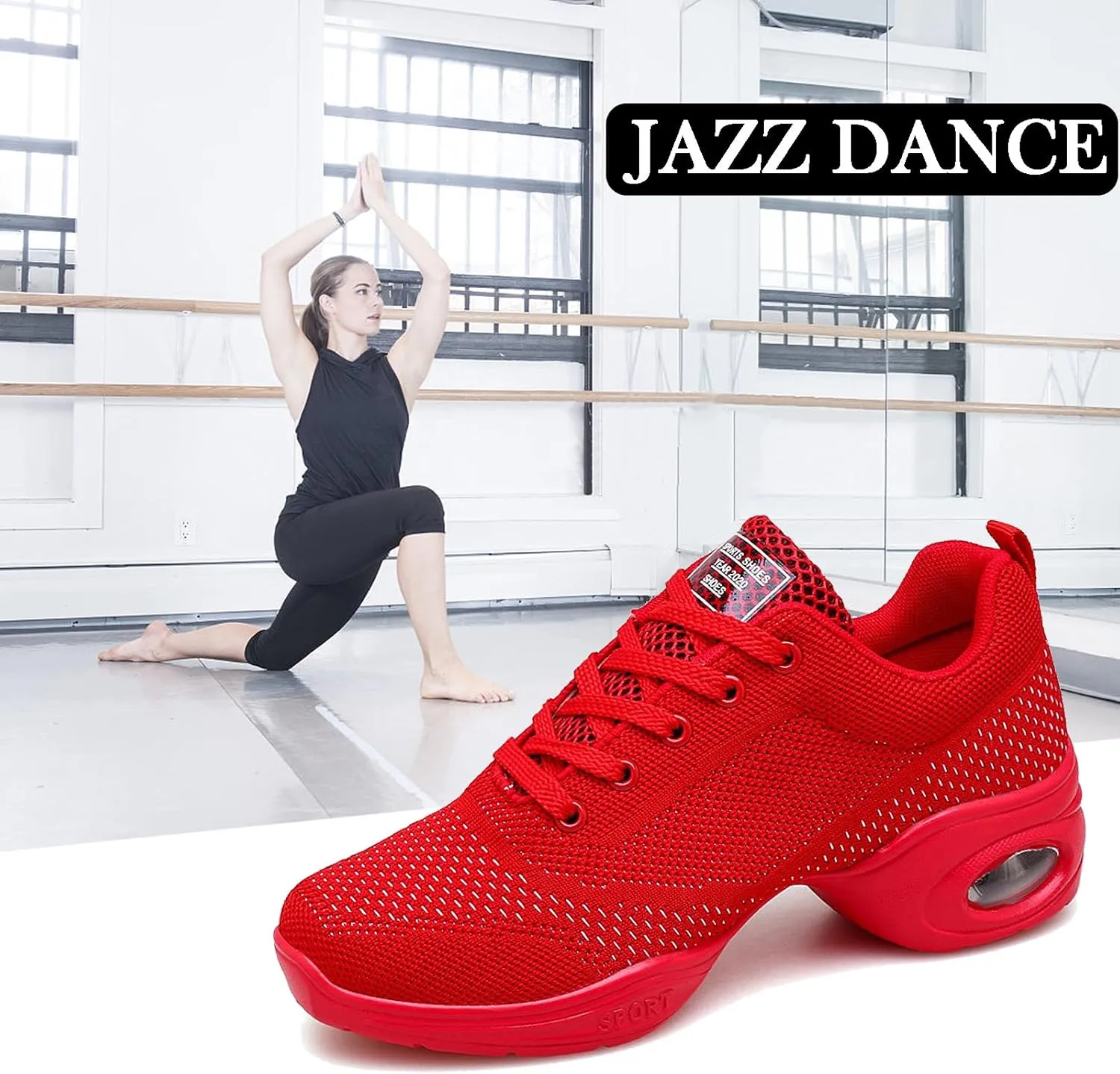 FLIOZY Women's Jazz Shoes Lace-up Platform Air Cushion Dance Shoes Breathable Athletic Fitness Yoga Walking Sneaker