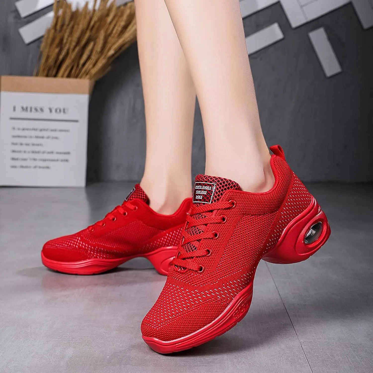 FLIOZY Women's Jazz Shoes Lace-up Platform Air Cushion Dance Shoes Breathable Athletic Fitness Yoga Walking Sneaker