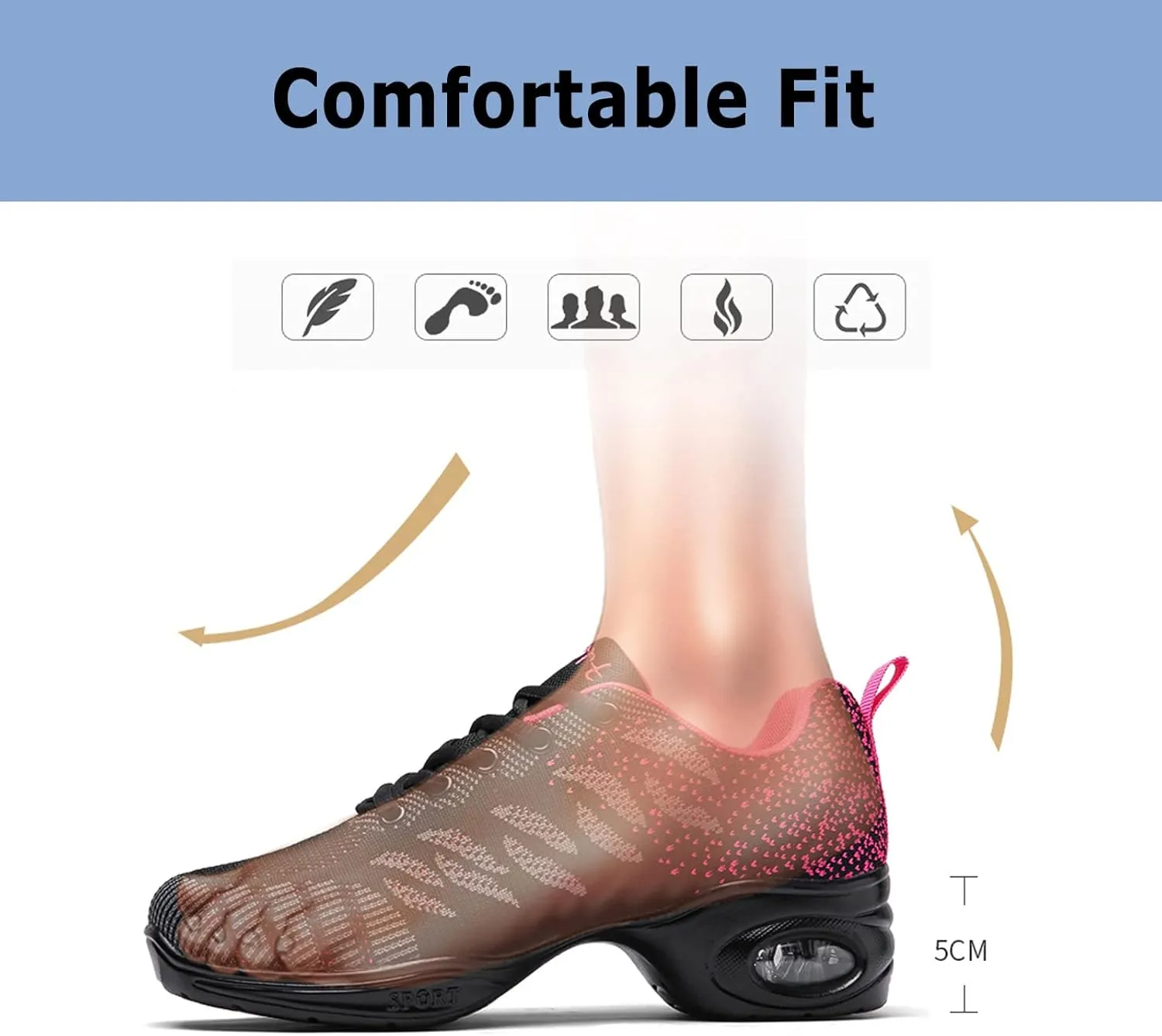 FLIOZY Women's Jazz Shoes Lace-up Platform Air Cushion Dance Shoes Breathable Athletic Fitness Yoga Walking Sneaker