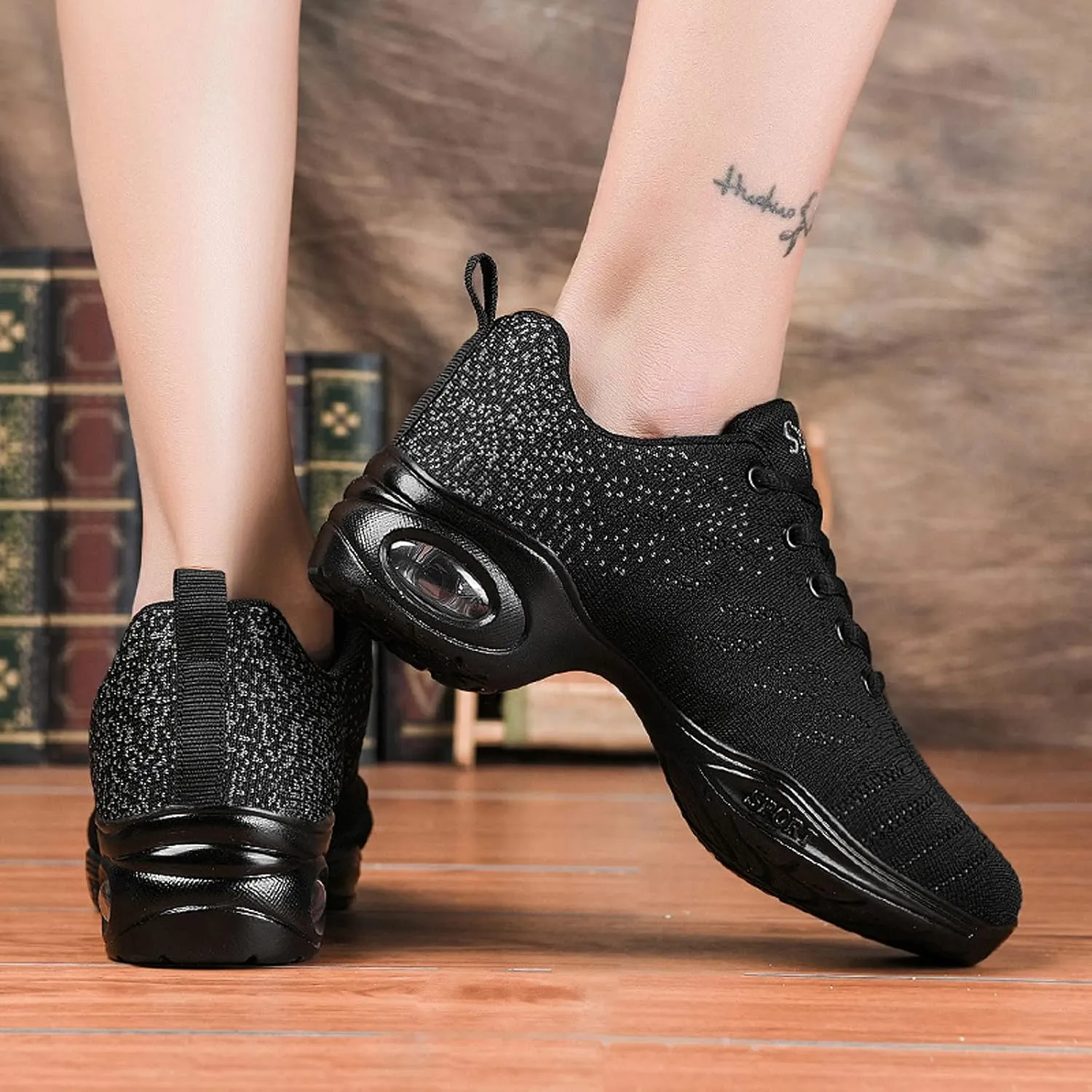 FLIOZY Women's Jazz Shoes Lace-up Platform Air Cushion Dance Shoes Breathable Athletic Fitness Yoga Walking Sneaker