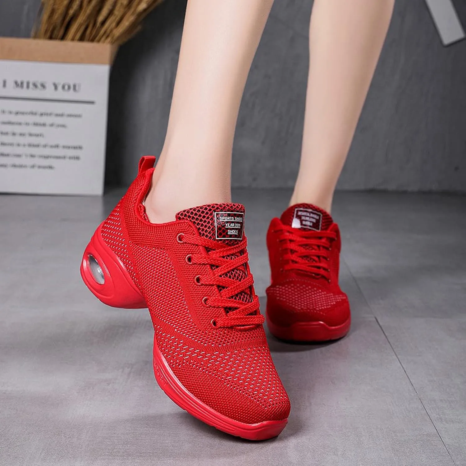FLIOZY Women's Jazz Shoes Lace-up Platform Air Cushion Dance Shoes Breathable Athletic Fitness Yoga Walking Sneaker