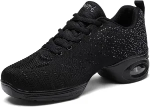 FLIOZY Women's Jazz Shoes Lace-up Platform Air Cushion Dance Shoes Breathable Athletic Fitness Yoga Walking Sneaker