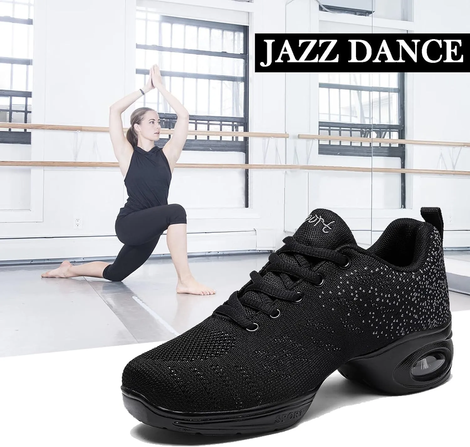 FLIOZY Women's Jazz Shoes Lace-up Platform Air Cushion Dance Shoes Breathable Athletic Fitness Yoga Walking Sneaker