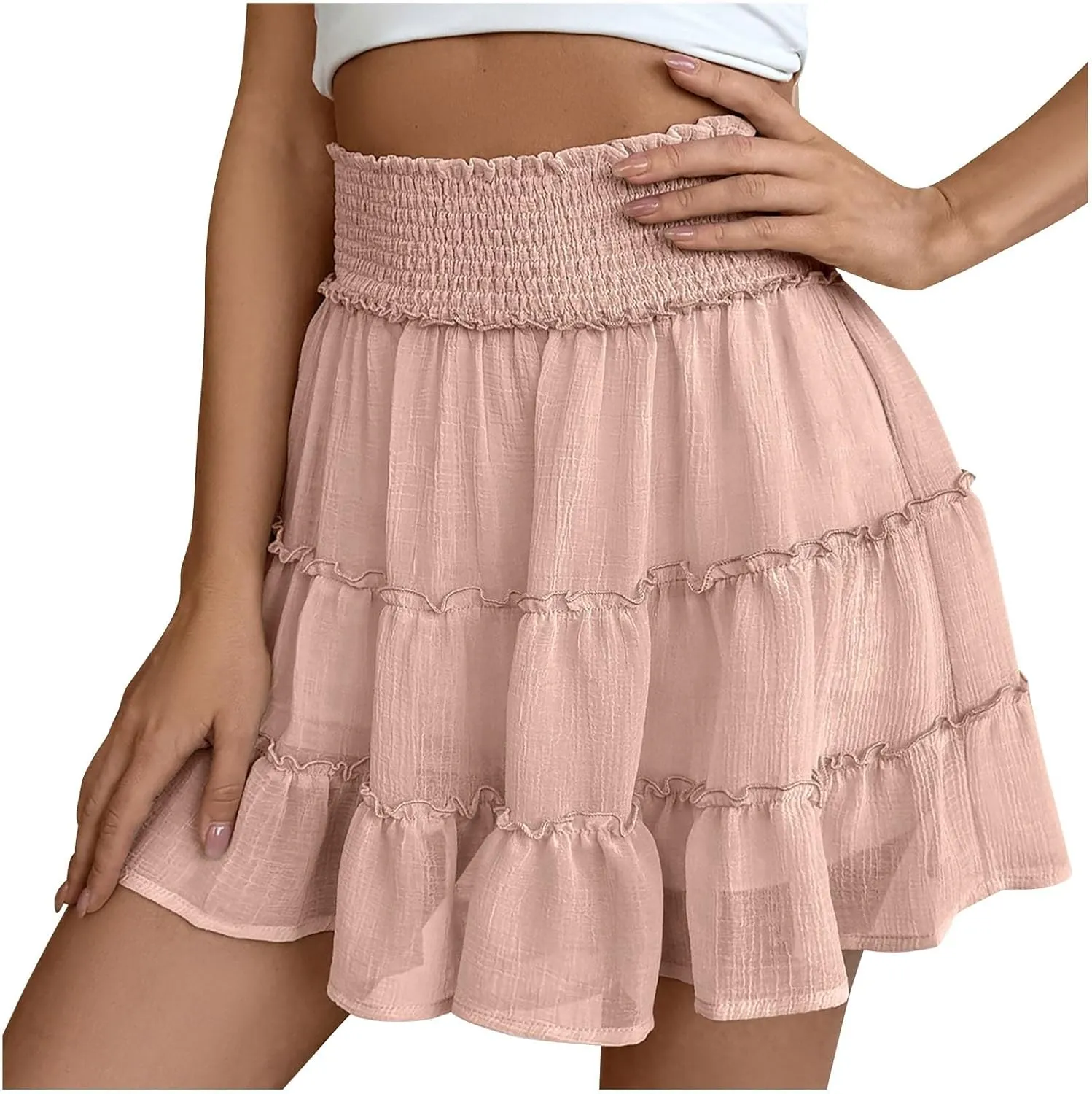 Flowy Shorts for Women Boho Ruffle Tiered Skorts Casual Solid High Waist Mini Skirts Tennis Golf Comfy Shorts 2025