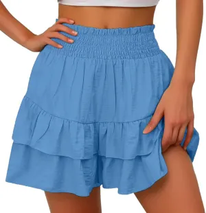 Flowy Shorts for Women Casual Boho Floral Skorts Ruffle Mini Skirts Running Tennis Butterfly Shorts Skorts Shorts