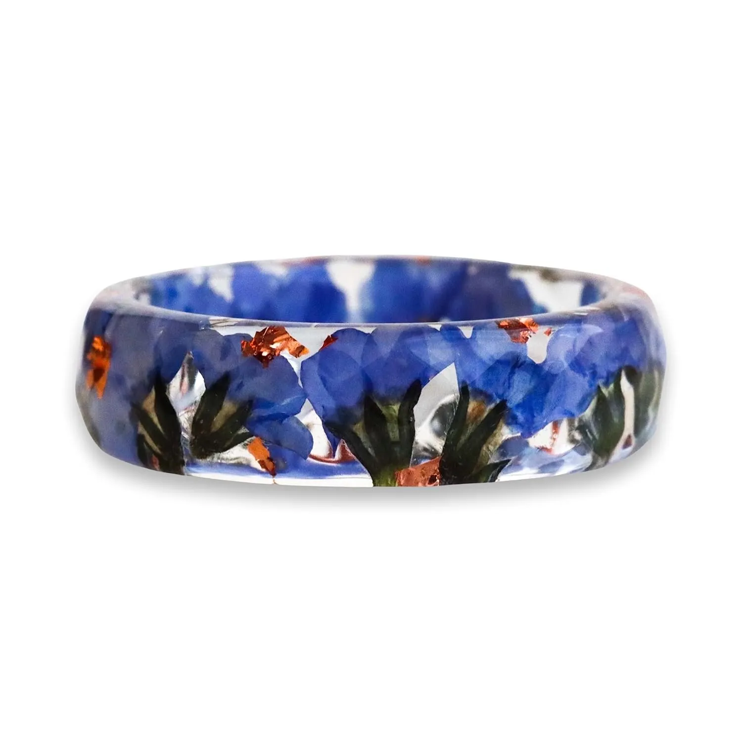 Forget-Me-Not Resin Ring With Pressed Flowers and Gold/Silver/Copper Flakes, Nature Inspired Jewelry, Stacking Ring, Mother's Day Gift