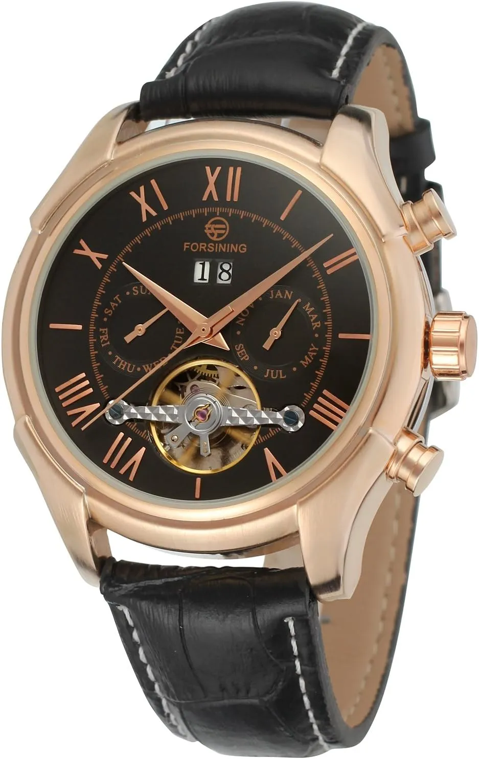 FORSINING Men's Automatic Day Calendar Luxury Leather Band Dress Wrist Watch FSG583M3R1