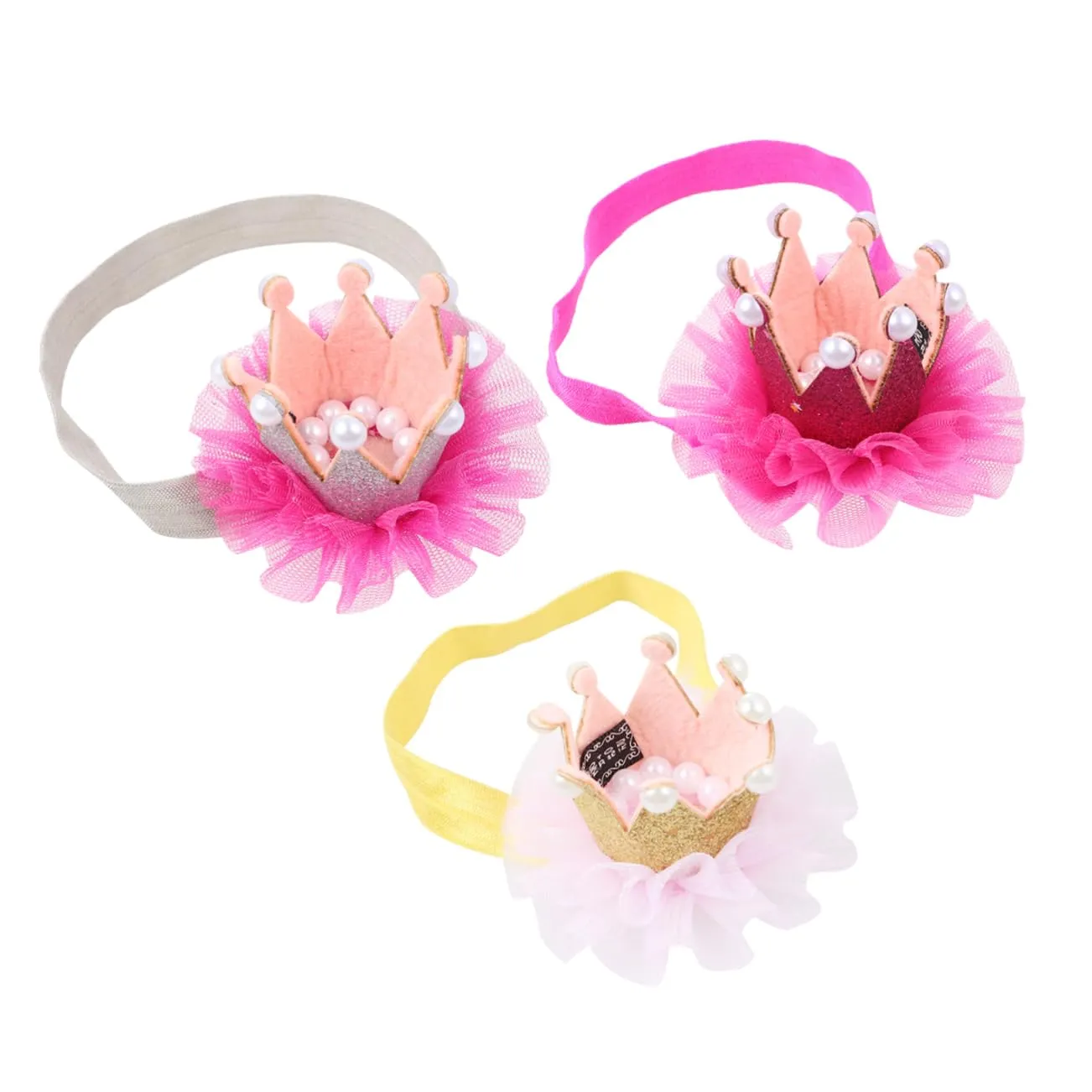 FRCOLOR 3pcs Crown Mesh Headband Set Hair Bow Headband with Rose Red Golden and Silver Colors for Parties Showers and Family Photos to Use Hair Accessories