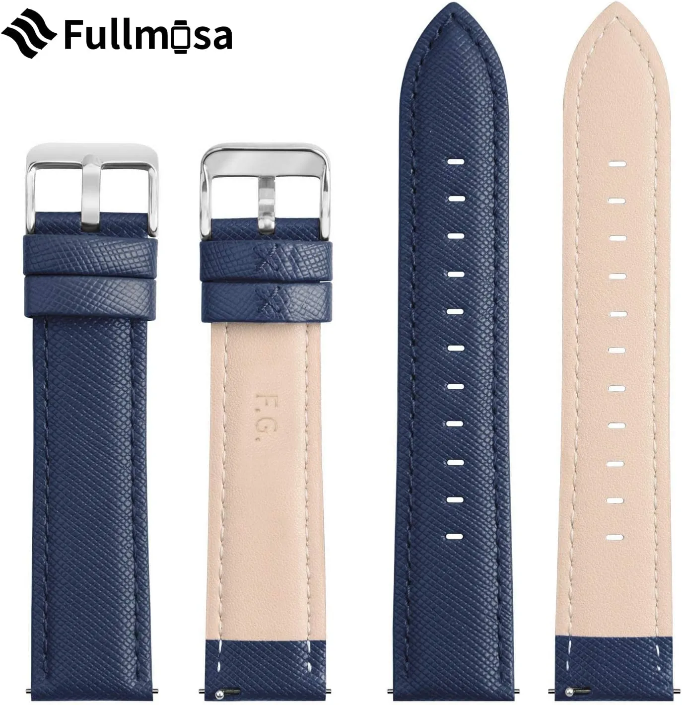 Fullmosa Quick Release Leather Watch Bands for Men Women- 14mm Watch Strap Replacement Wristband,Dark Blue Silver Buckle