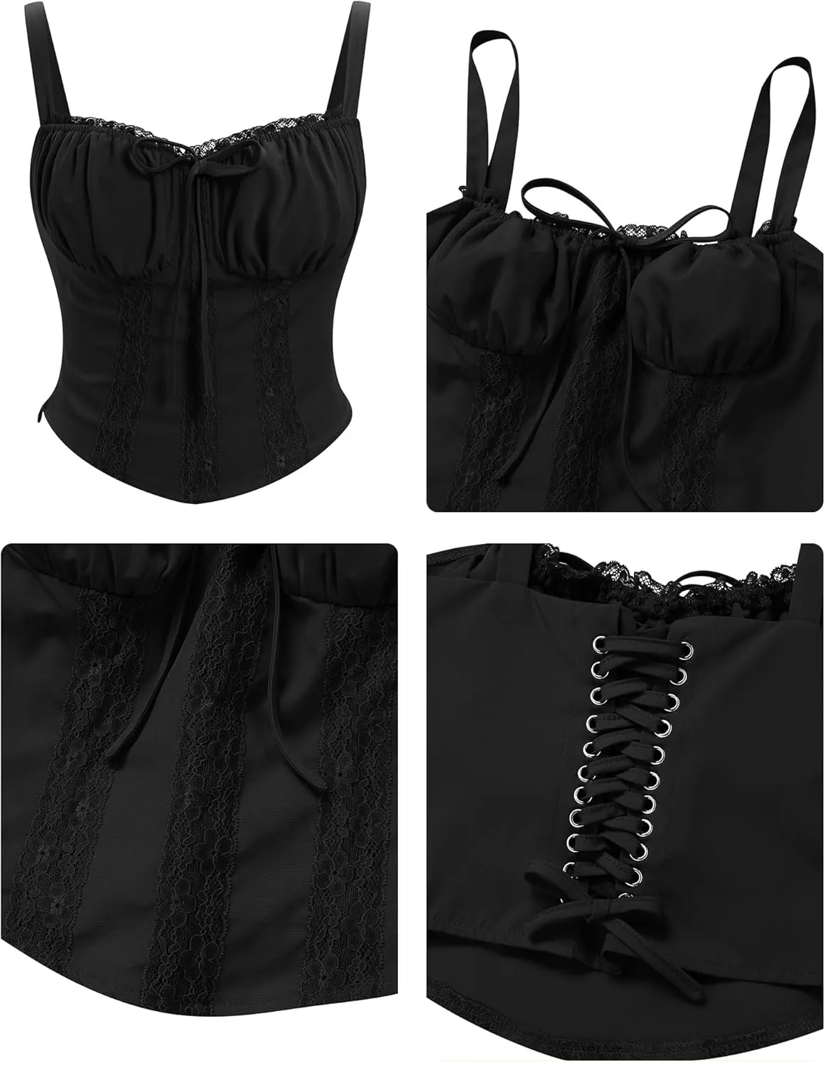 FYMNSI Women Corset Lace Up Cami Crop Top Sexy Slim Bodyshaper Bustier Tees Shirt Blouse Spaghetti Strap Backless Summer Tops