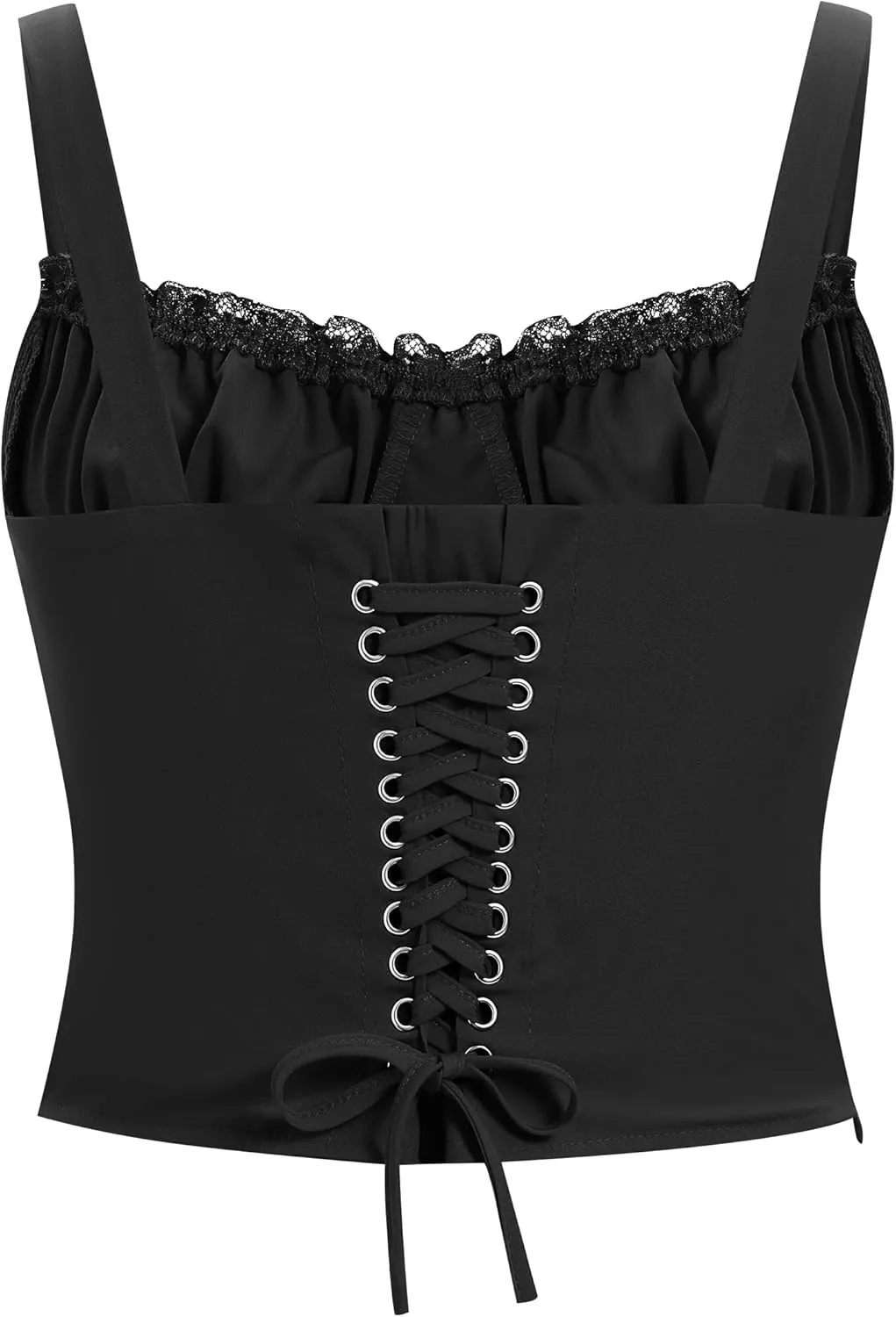 FYMNSI Women Corset Lace Up Cami Crop Top Sexy Slim Bodyshaper Bustier Tees Shirt Blouse Spaghetti Strap Backless Summer Tops