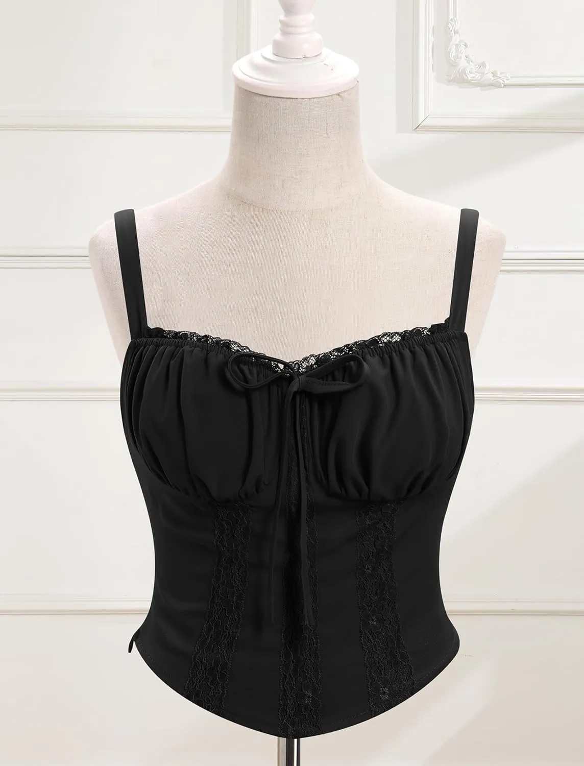 FYMNSI Women Corset Lace Up Cami Crop Top Sexy Slim Bodyshaper Bustier Tees Shirt Blouse Spaghetti Strap Backless Summer Tops