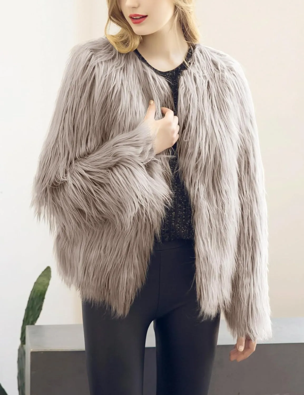 Gihuo Women' s Faux Fur Coat Open Front Furry Coats Long Sleeve Parka Shaggy Jacket 2024 Winter Cardigan Outerwear