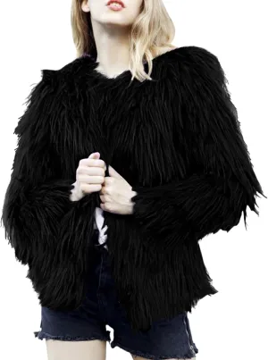 Gihuo Women' s Faux Fur Coat Open Front Furry Coats Long Sleeve Parka Shaggy Jacket 2024 Winter Cardigan Outerwear