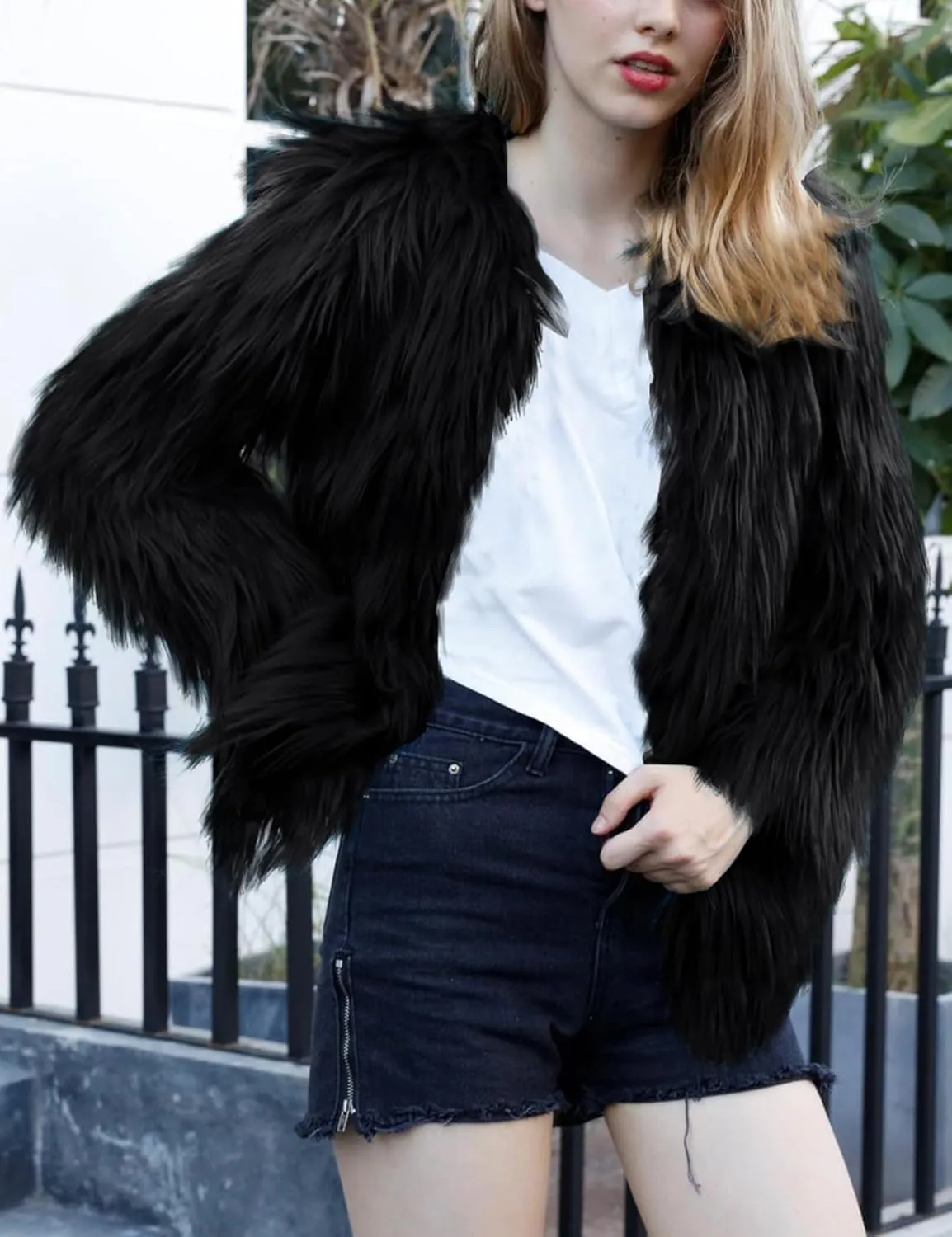 Gihuo Women' s Faux Fur Coat Open Front Furry Coats Long Sleeve Parka Shaggy Jacket 2024 Winter Cardigan Outerwear