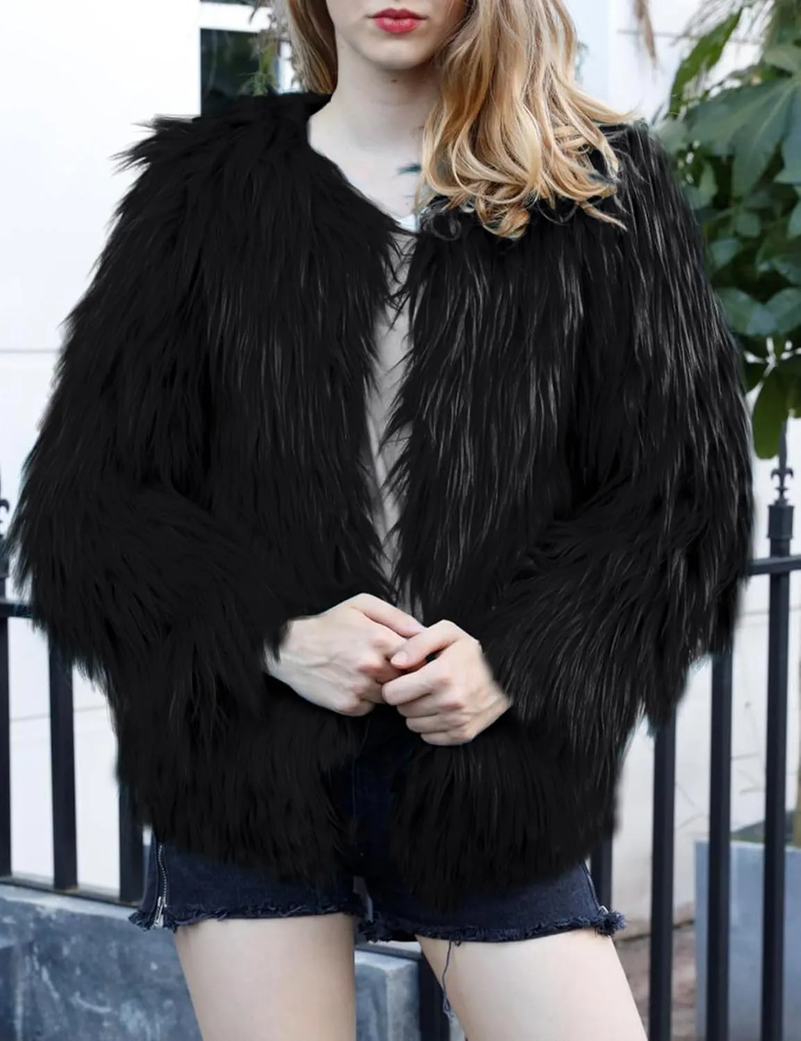 Gihuo Women' s Faux Fur Coat Open Front Furry Coats Long Sleeve Parka Shaggy Jacket 2024 Winter Cardigan Outerwear