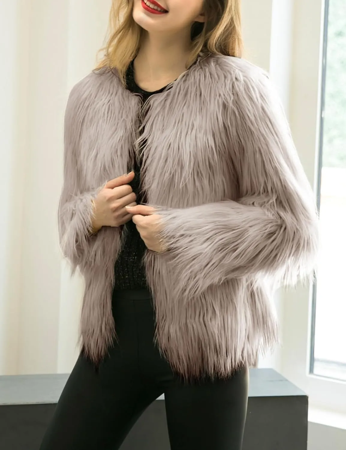 Gihuo Women' s Faux Fur Coat Open Front Furry Coats Long Sleeve Parka Shaggy Jacket 2024 Winter Cardigan Outerwear