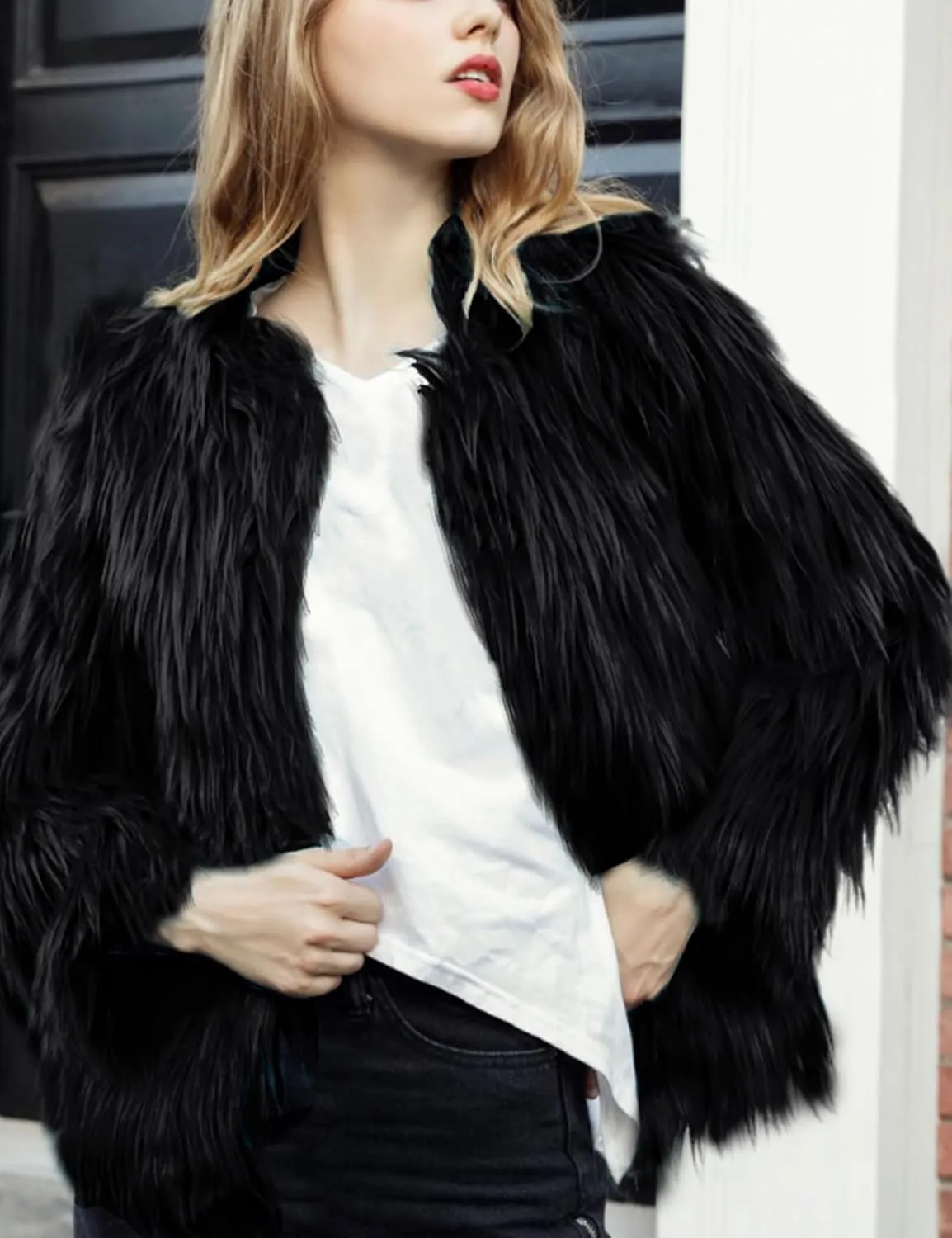 Gihuo Women' s Faux Fur Coat Open Front Furry Coats Long Sleeve Parka Shaggy Jacket 2024 Winter Cardigan Outerwear