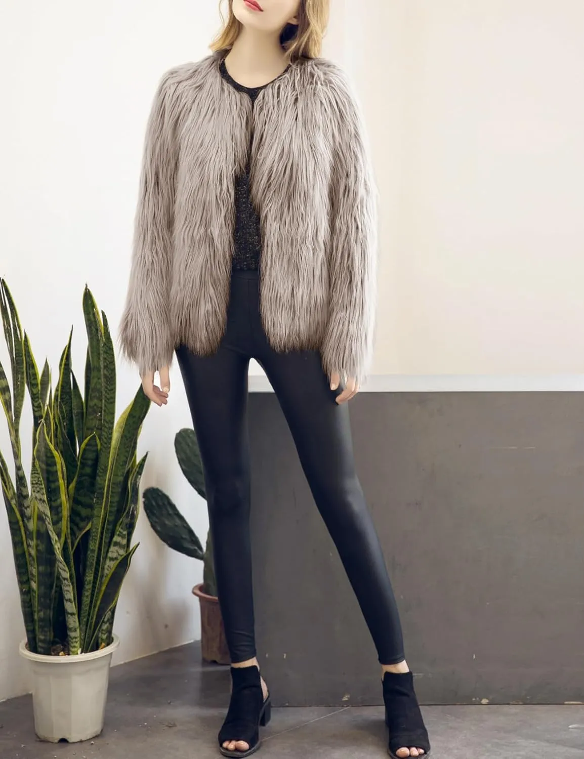 Gihuo Women' s Faux Fur Coat Open Front Furry Coats Long Sleeve Parka Shaggy Jacket 2024 Winter Cardigan Outerwear