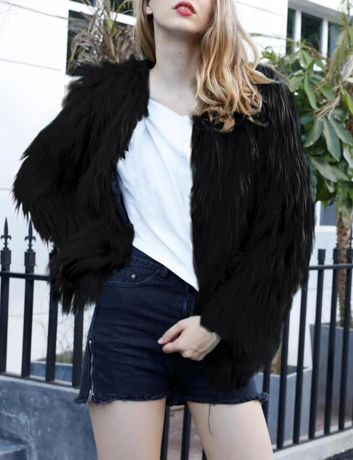 Gihuo Women' s Faux Fur Coat Open Front Furry Coats Long Sleeve Parka Shaggy Jacket 2024 Winter Cardigan Outerwear