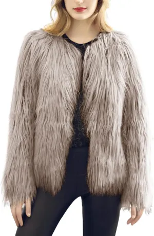 Gihuo Women' s Faux Fur Coat Open Front Furry Coats Long Sleeve Parka Shaggy Jacket 2024 Winter Cardigan Outerwear