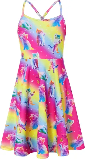 Girls Summer Sundress Adjustable Strap Cami Dress Spaghetti Strap Dresses Size 4-13