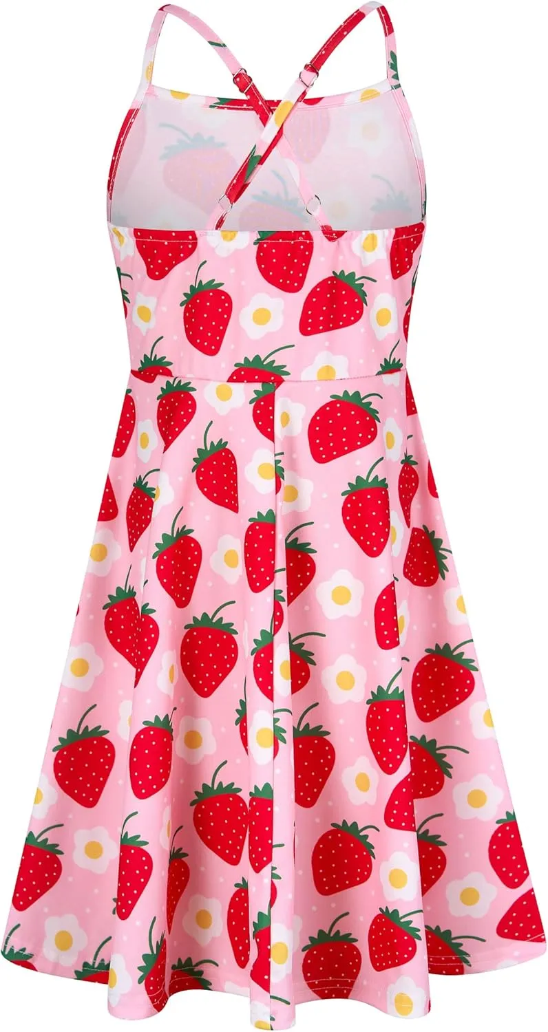 Girls Summer Sundress Adjustable Strap Cami Dress Spaghetti Strap Dresses Size 4-13