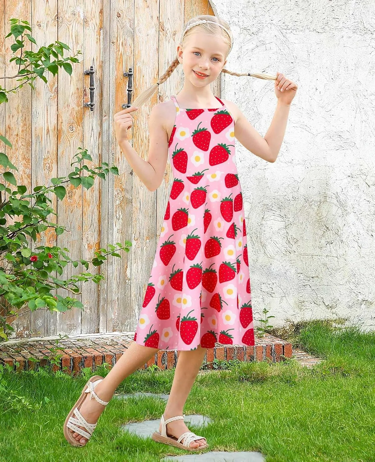 Girls Summer Sundress Adjustable Strap Cami Dress Spaghetti Strap Dresses Size 4-13