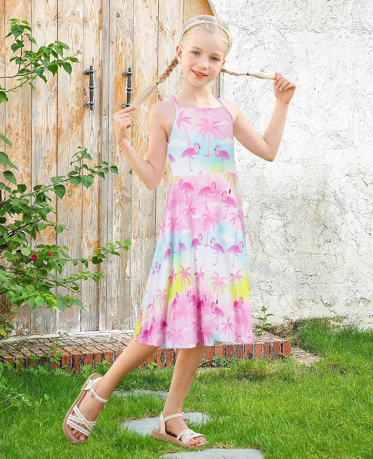 Girls Summer Sundress Adjustable Strap Cami Dress Spaghetti Strap Dresses Size 4-13