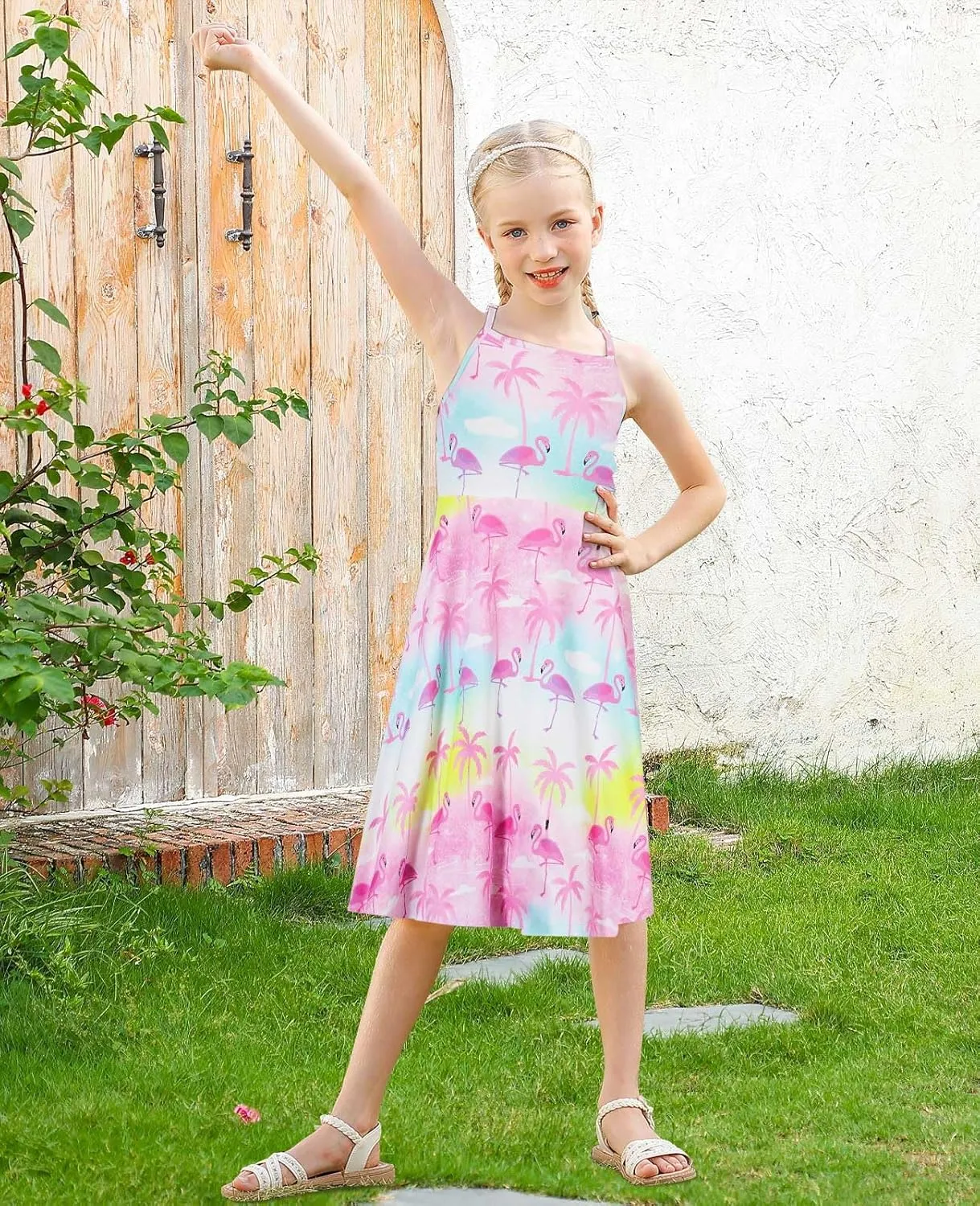 Girls Summer Sundress Adjustable Strap Cami Dress Spaghetti Strap Dresses Size 4-13