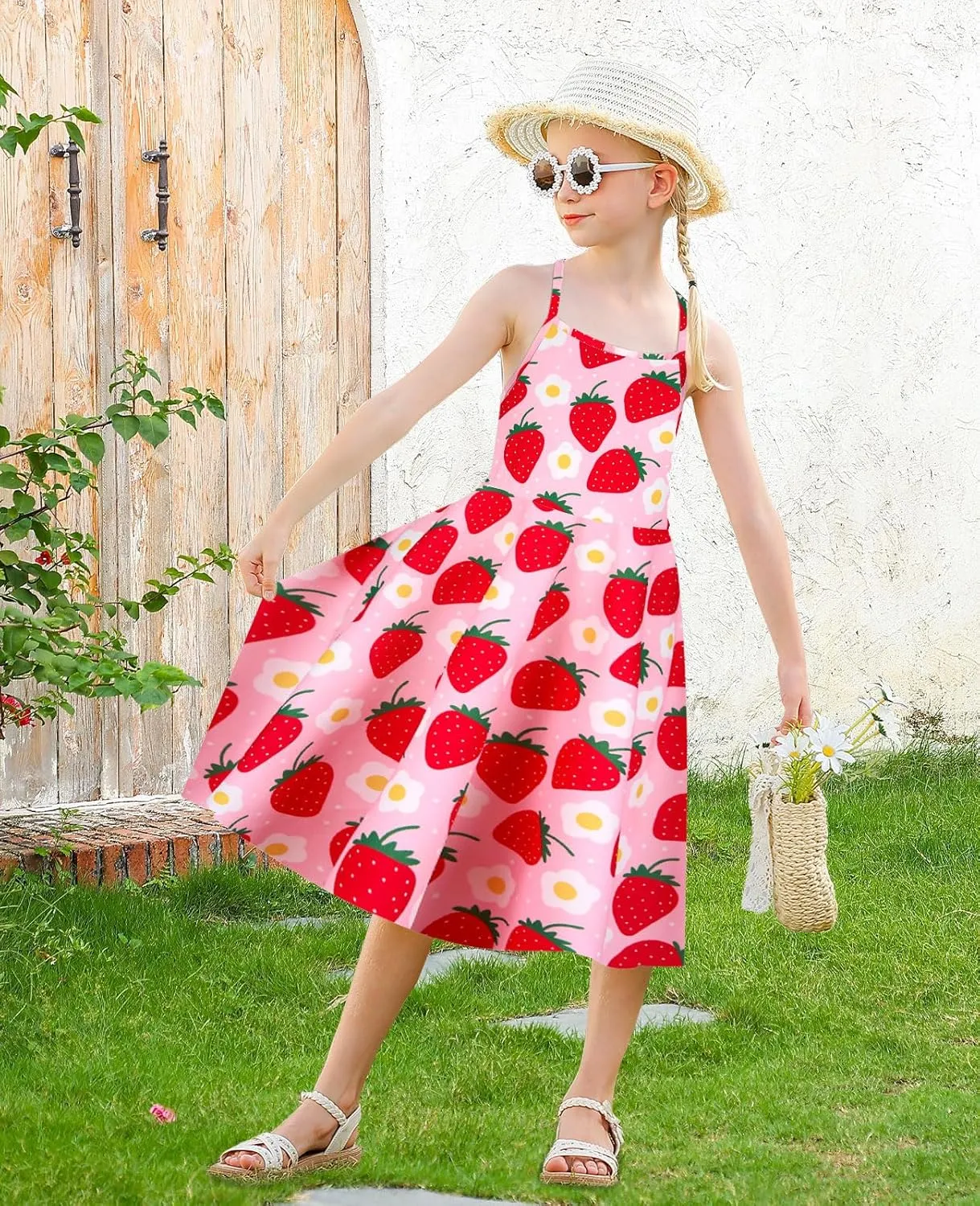 Girls Summer Sundress Adjustable Strap Cami Dress Spaghetti Strap Dresses Size 4-13