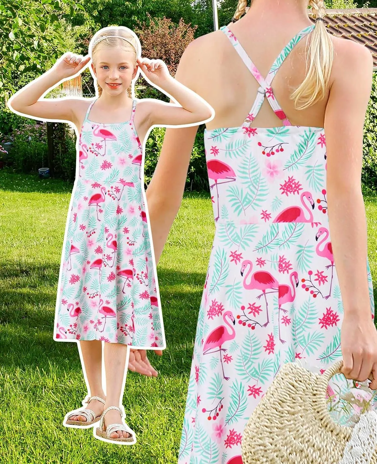 Girls Summer Sundress Adjustable Strap Cami Dress Spaghetti Strap Dresses Size 4-13