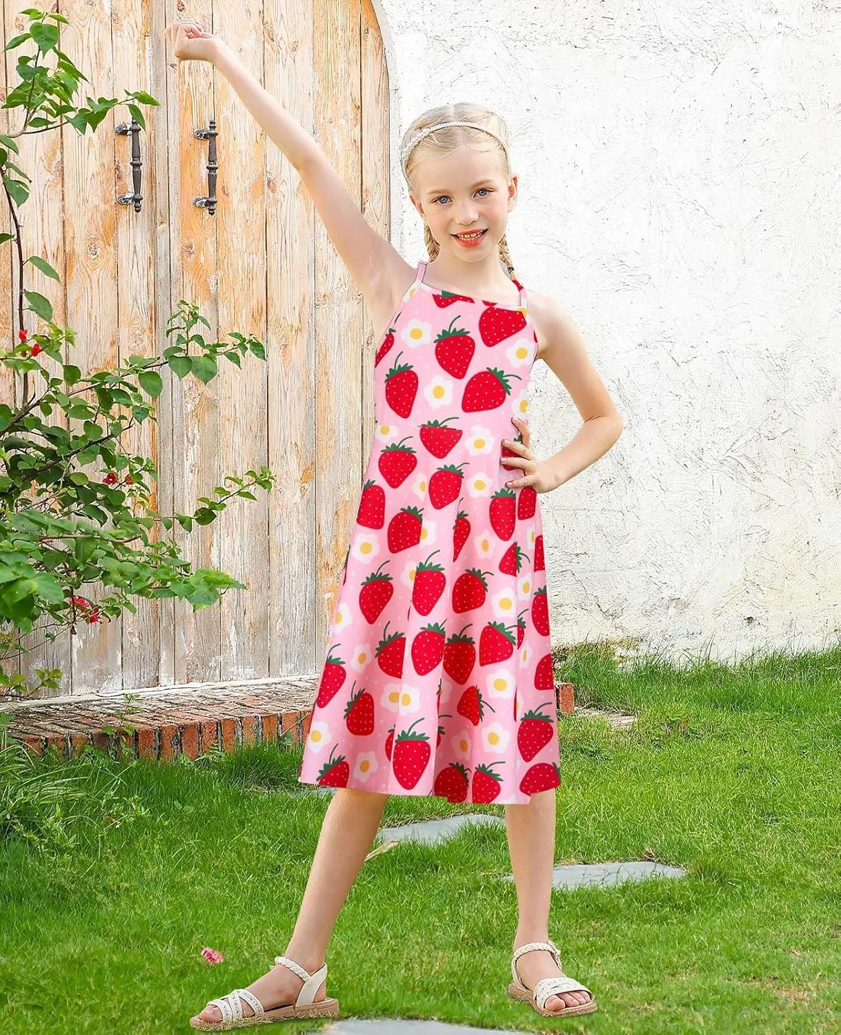 Girls Summer Sundress Adjustable Strap Cami Dress Spaghetti Strap Dresses Size 4-13