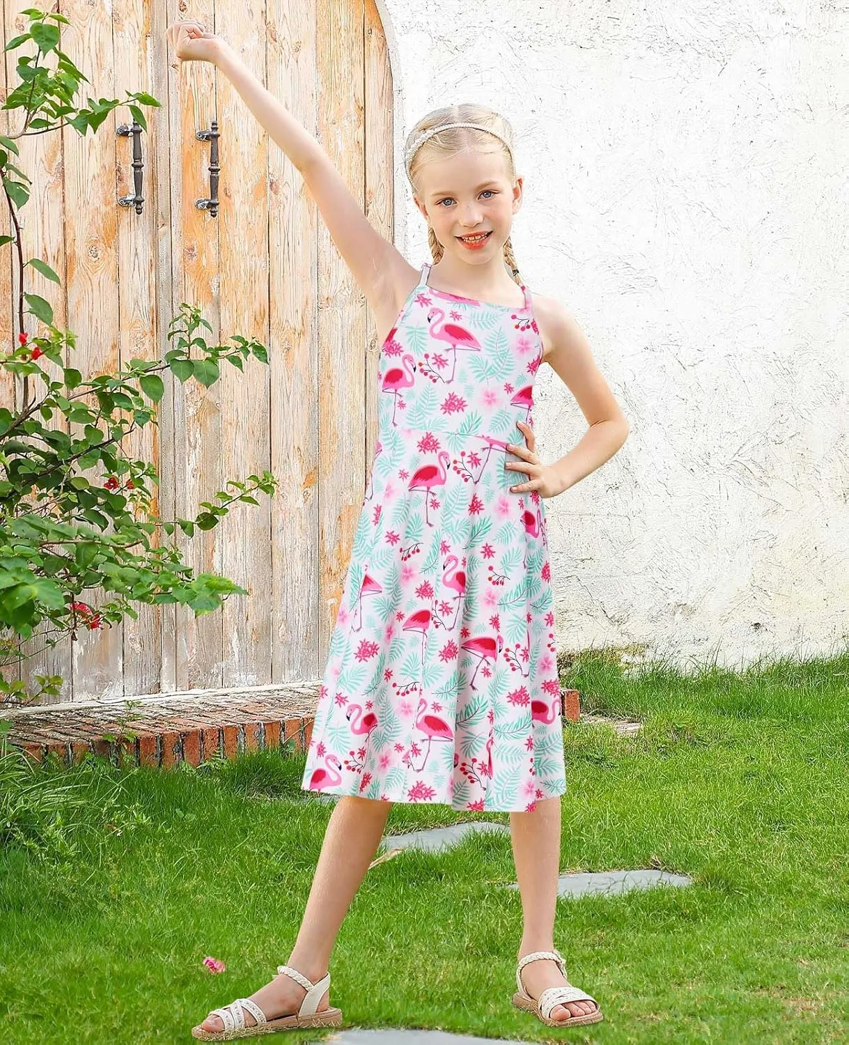 Girls Summer Sundress Adjustable Strap Cami Dress Spaghetti Strap Dresses Size 4-13