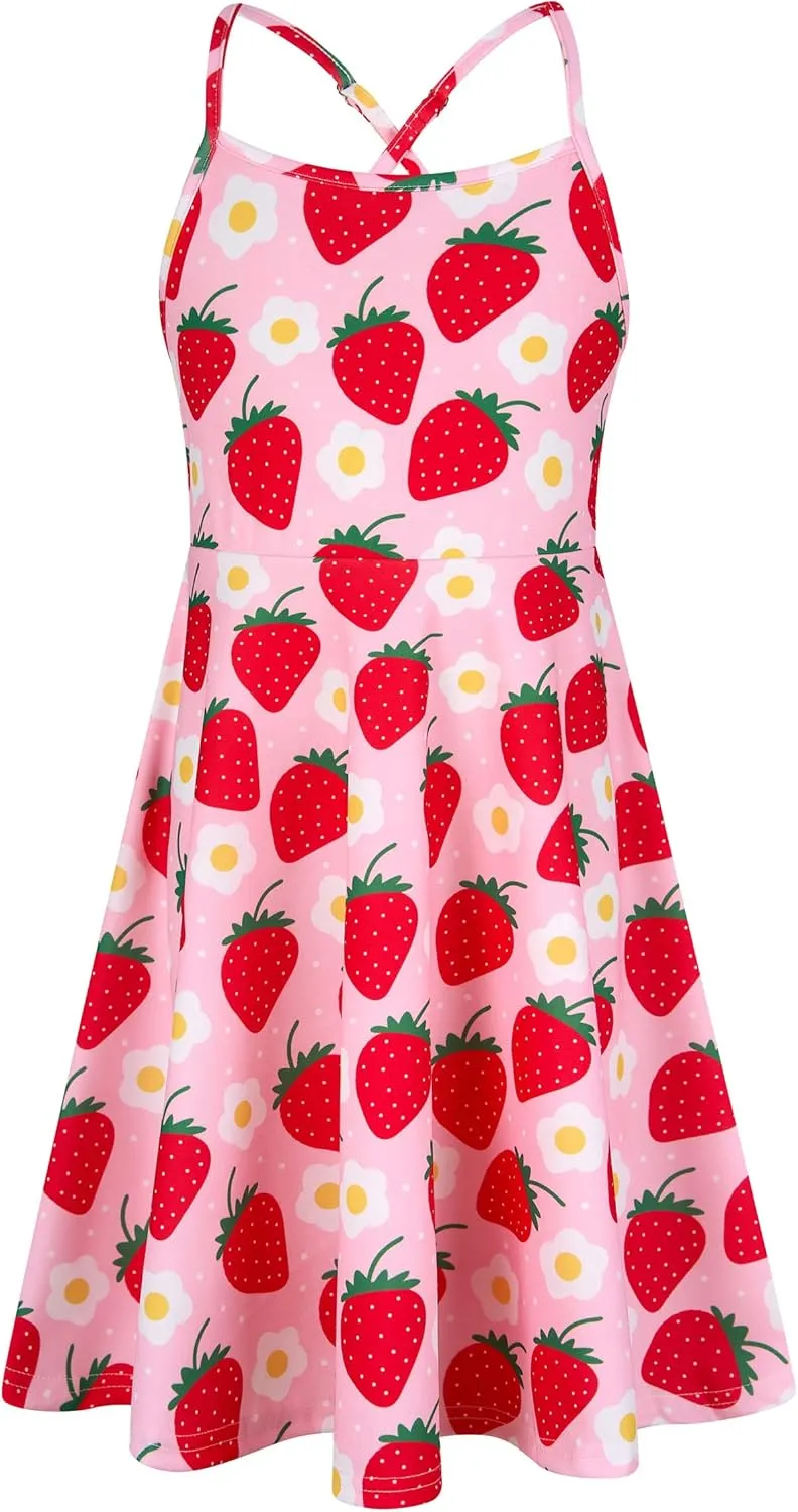 Girls Summer Sundress Adjustable Strap Cami Dress Spaghetti Strap Dresses Size 4-13