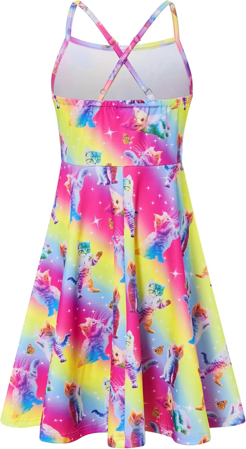 Girls Summer Sundress Adjustable Strap Cami Dress Spaghetti Strap Dresses Size 4-13