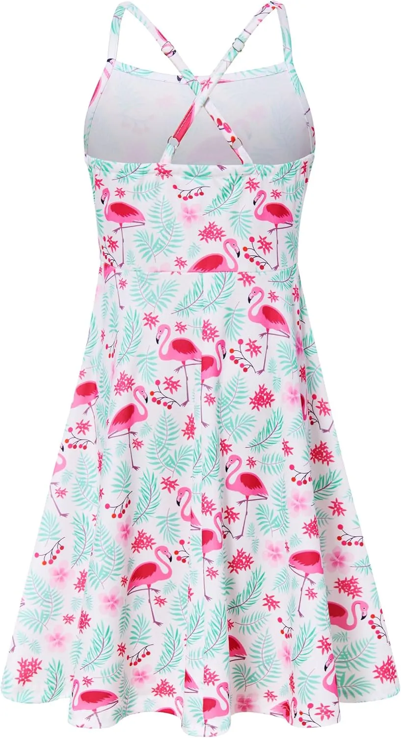 Girls Summer Sundress Adjustable Strap Cami Dress Spaghetti Strap Dresses Size 4-13
