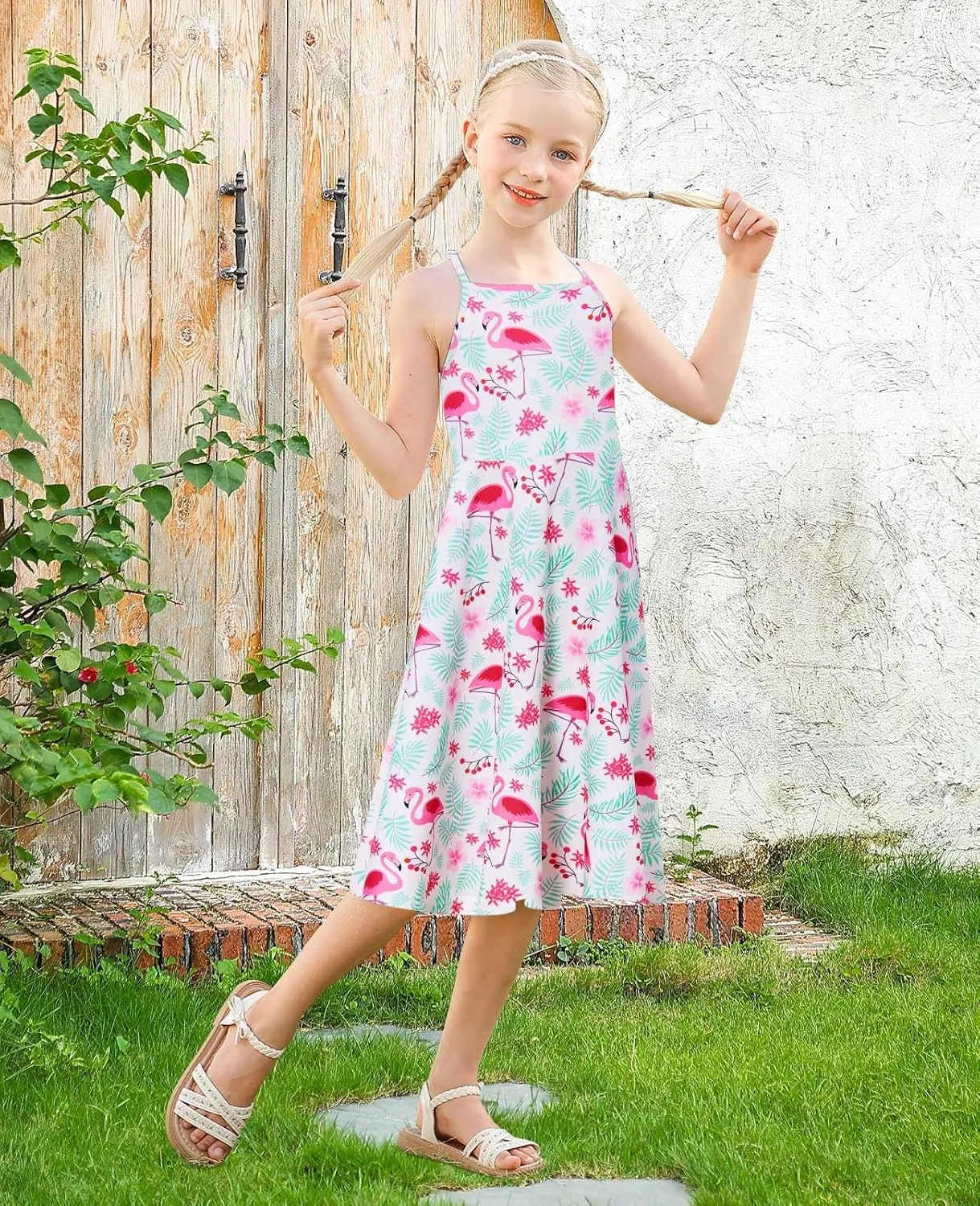 Girls Summer Sundress Adjustable Strap Cami Dress Spaghetti Strap Dresses Size 4-13