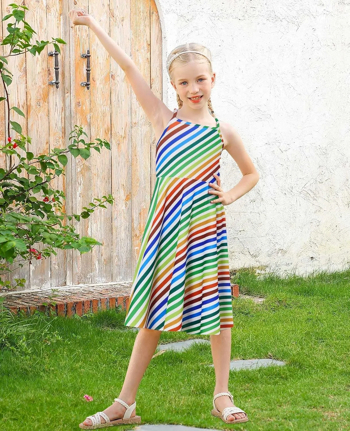 Girls Summer Sundress Adjustable Strap Cami Dress Spaghetti Strap Dresses Size 4-13