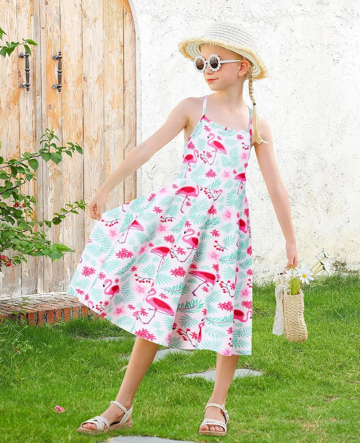 Girls Summer Sundress Adjustable Strap Cami Dress Spaghetti Strap Dresses Size 4-13