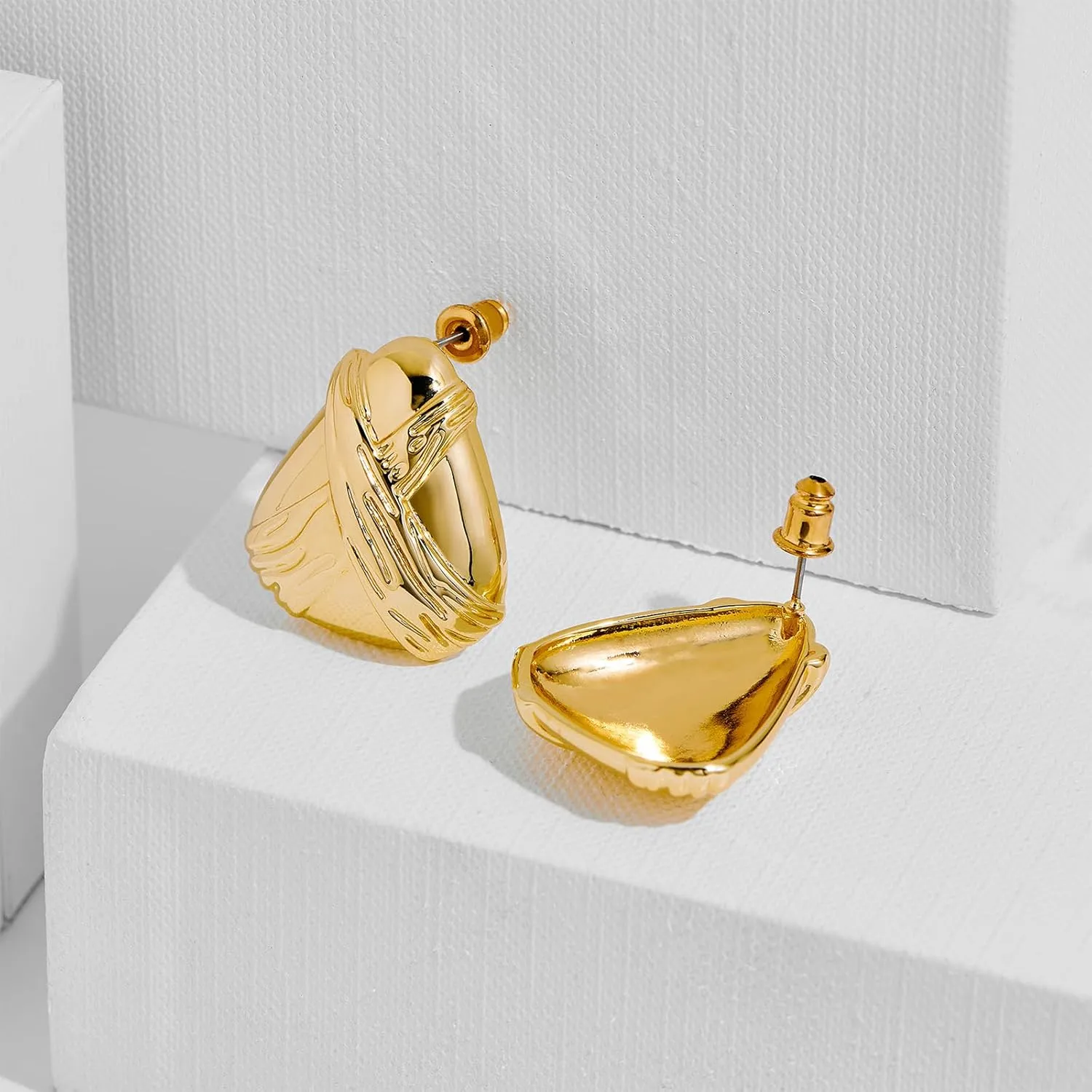 Gold Large Textured Stud Earrings for Women Trendy Vintage Statement Shell Earrings Ocean Beach Jewelry Gift