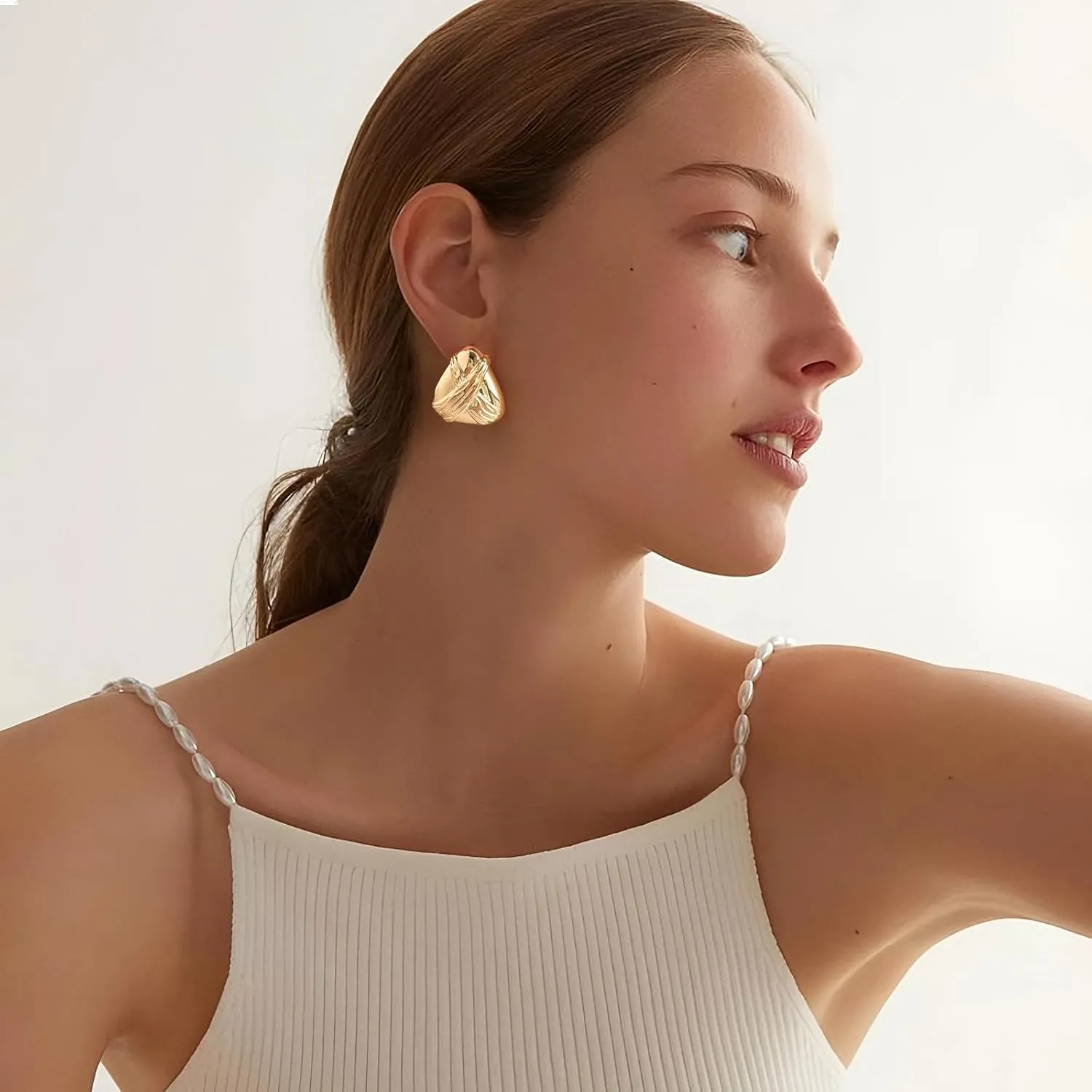 Gold Large Textured Stud Earrings for Women Trendy Vintage Statement Shell Earrings Ocean Beach Jewelry Gift