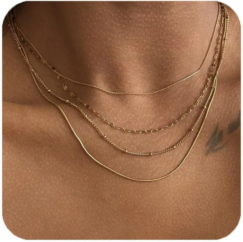 Gold Necklaces for Women, Dainty Herringbone Choker Necklace for Women 18K Gold Layered Chunky Snake Chain Necklaces Jewelry Gifts
