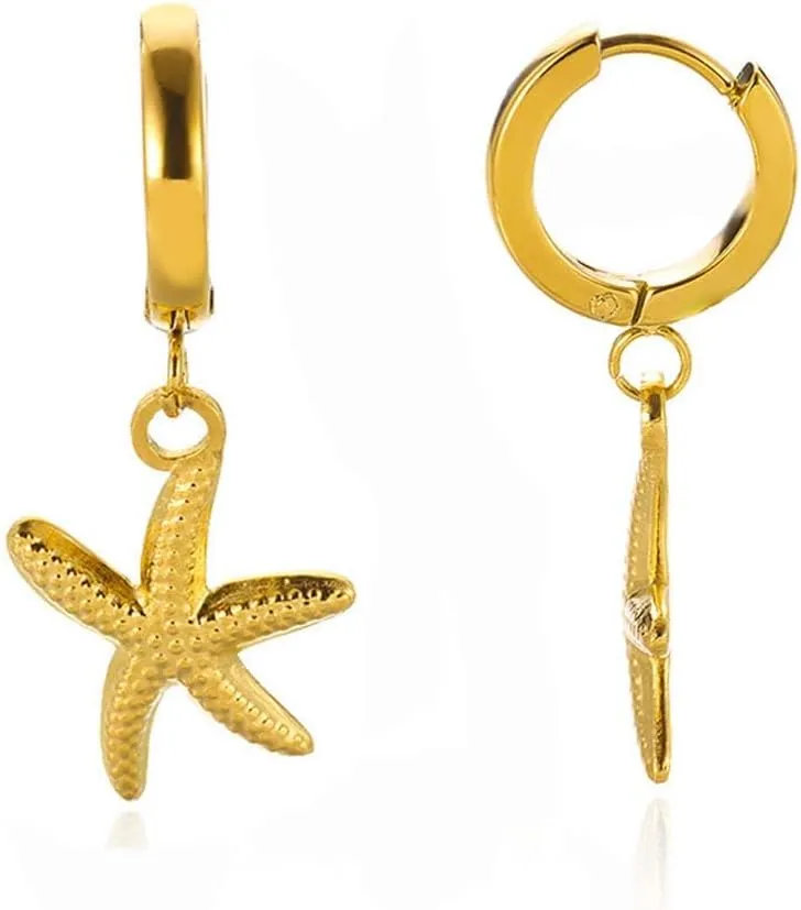 Gold Starfish Earrings for Women Trendy Dainty Lightweight 14K Gold Plated Small Starfish Pearl Stud Earring Minimalist Simple Hypoallergenic Summer Earrings