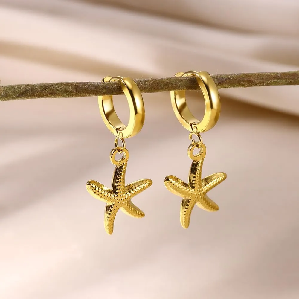 Gold Starfish Earrings for Women Trendy Dainty Lightweight 14K Gold Plated Small Starfish Pearl Stud Earring Minimalist Simple Hypoallergenic Summer Earrings